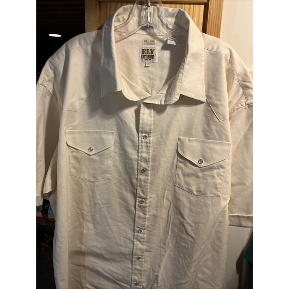 Ely Cattleman Vintage Men’s 20 White Cotton Blend Pearl Snap Western Shirt - Picture 5 of 12